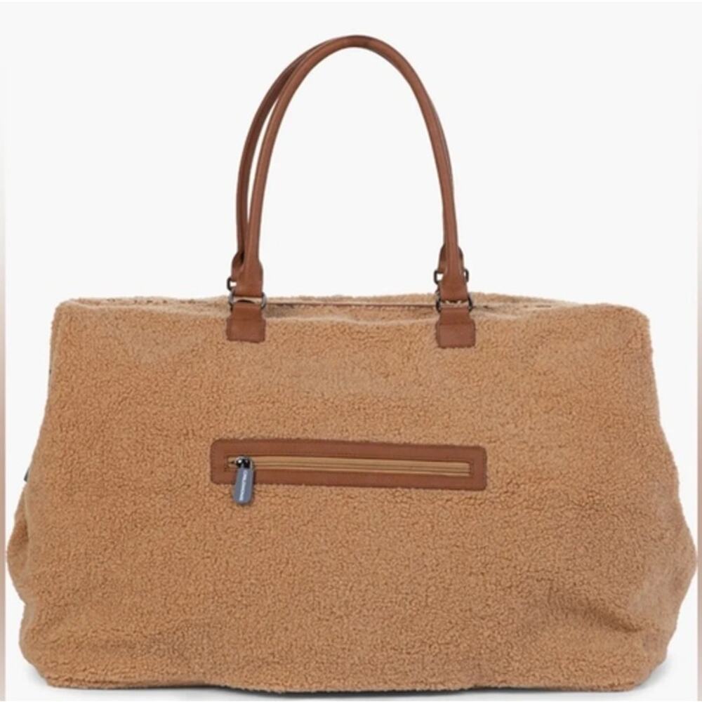 Childhome Teddy Mommy Bag Brown Fuzzy Diaper Travel Duffle NWOT - Picture 5 of 14